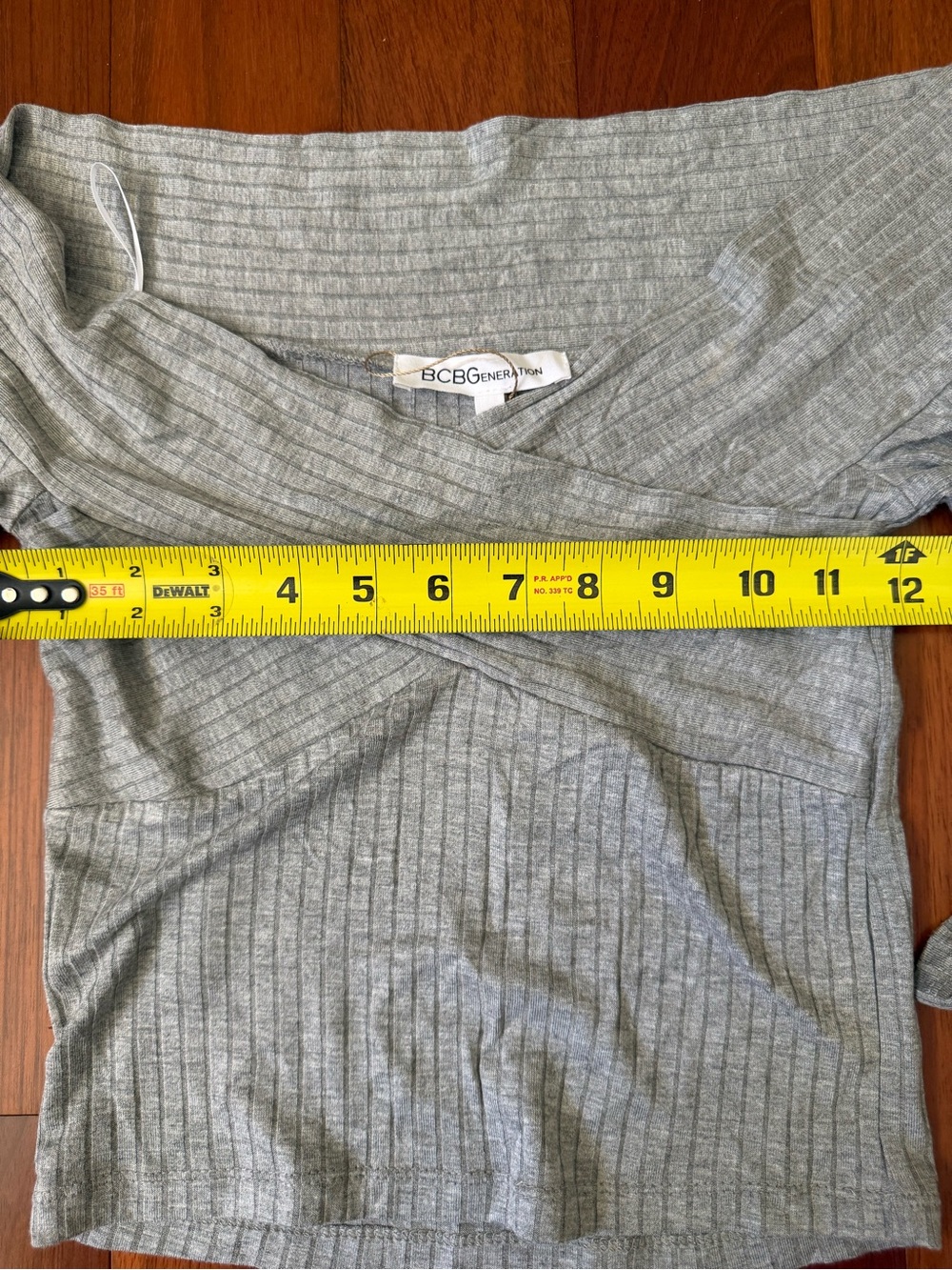 BCBGeneration Gray Ribbed Off-Shoulder Top - Picture 9 of 10